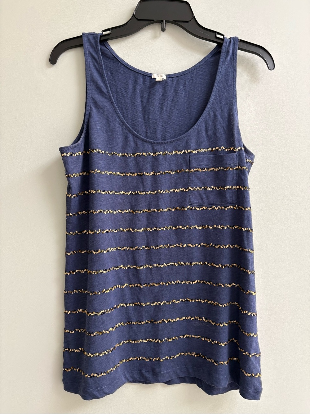 Vintage J. Crew Navy Tank Top with Gold and Blue Sequin Stripes